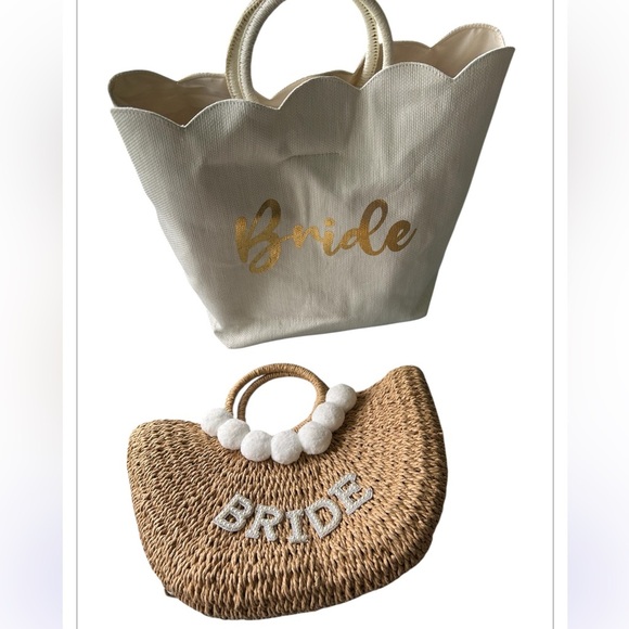 Bride Scalloped Tote and Woven Handbag Set - Picture 6 of 8